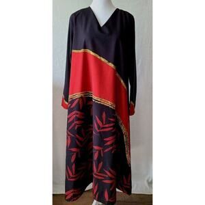 Pakistani Designer LuLusar Women's Dress Medium Indian Red Black Leaves Pattern